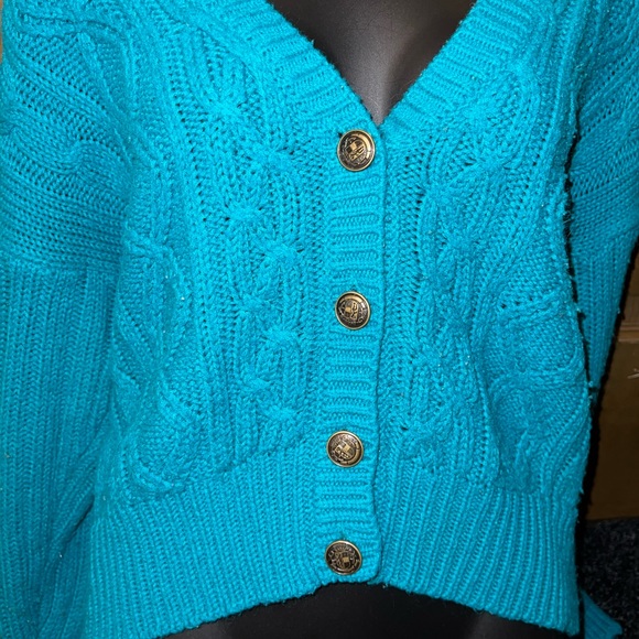 Vintage Patsys Place Blue Green Acrylic Long Sleeve Button Up Cardigan Size L - Picture 7 of 10